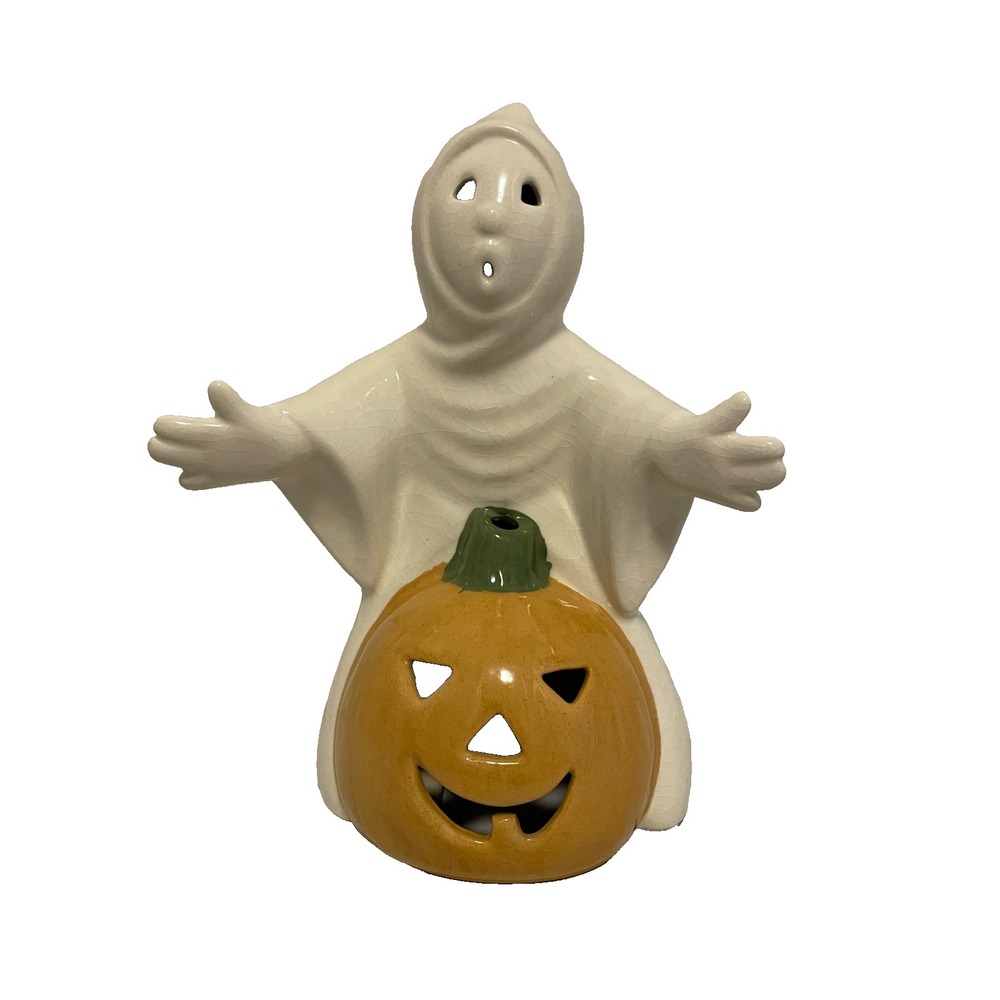 Vintage Ceramic Halloween Ghost & Jack-O'-Lantern Wide‎ Open Arms